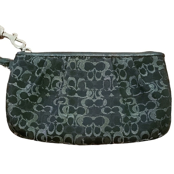 Coach Metallic Silver Black Signature C Metal Hangtag Zippered Canvas Wristlet - Picture 16 of 16